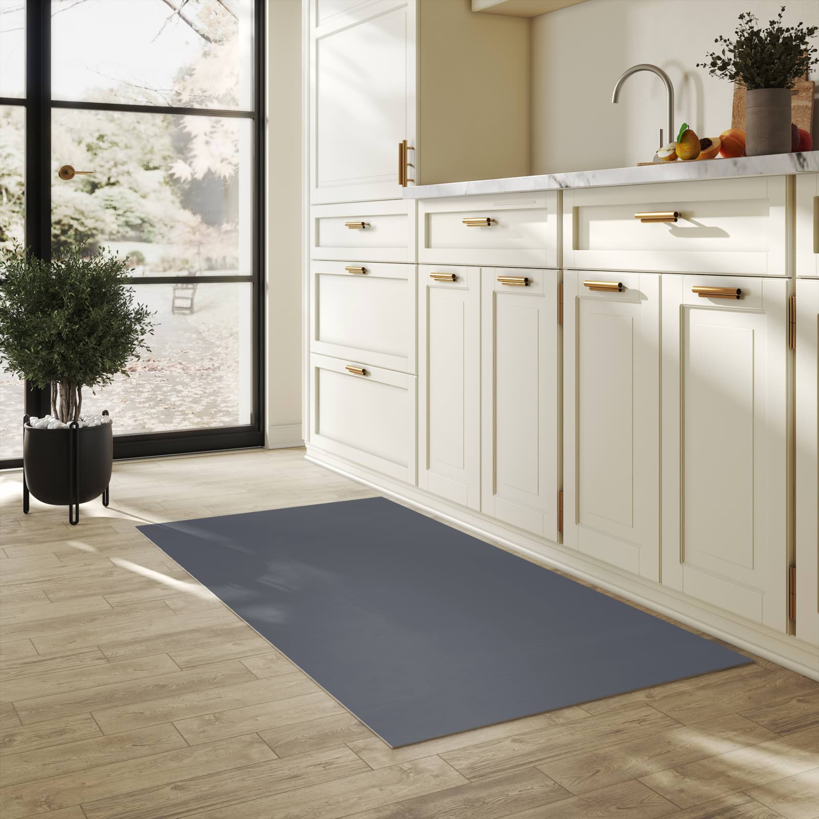 Waschbarer Küchenläufer mit dunkelgrauem Hintergrund-Motiv in der Küche, rutschhemmend