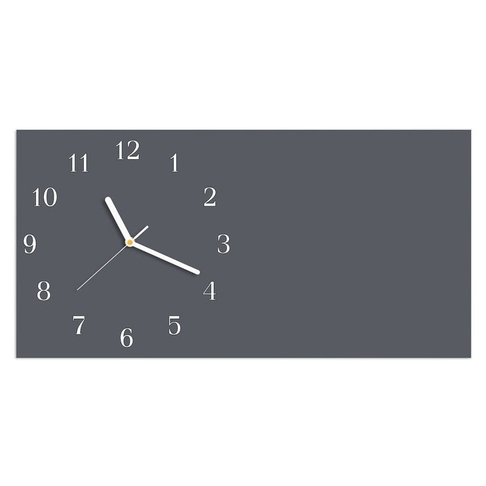 Wanduhr Dunkelgrauer Hintergrund aus Glas – Querformat 60 × 30 cm mit Ziffernblatt Klassisch