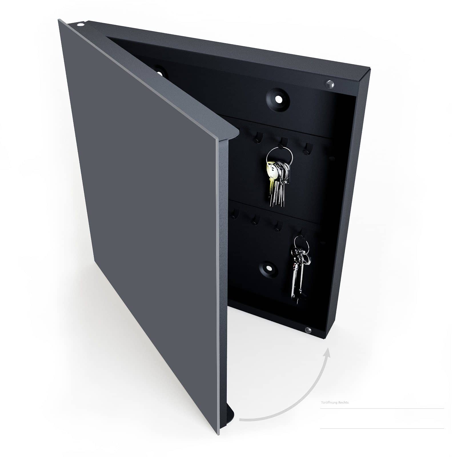 Kratzfestes Schlüsselboard mit Motiv Dunkelgrauer Hintergrund halboffen mit Schlüsseln