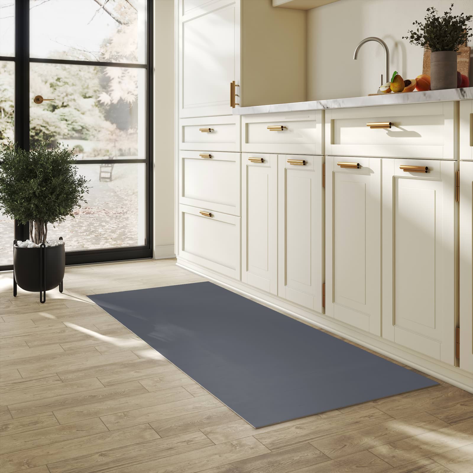 Waschbarer Küchenläufer mit dunkelgrauem Hintergrund-Motiv in der Küche, komfortabel