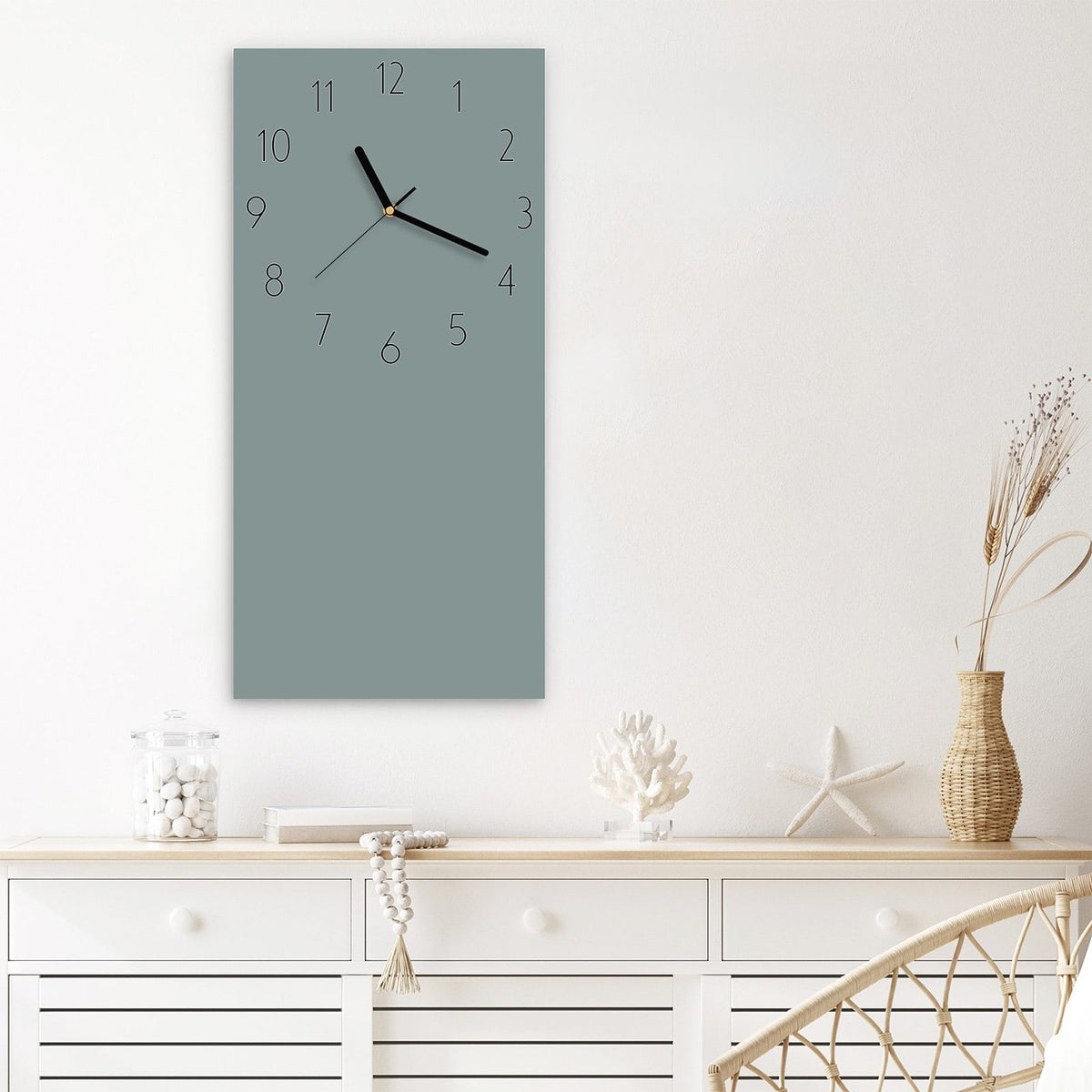Wanduhr Steingrau aus Glas – Hochformat 30 × 60 cm – Neutrales Grau in klarer Optik