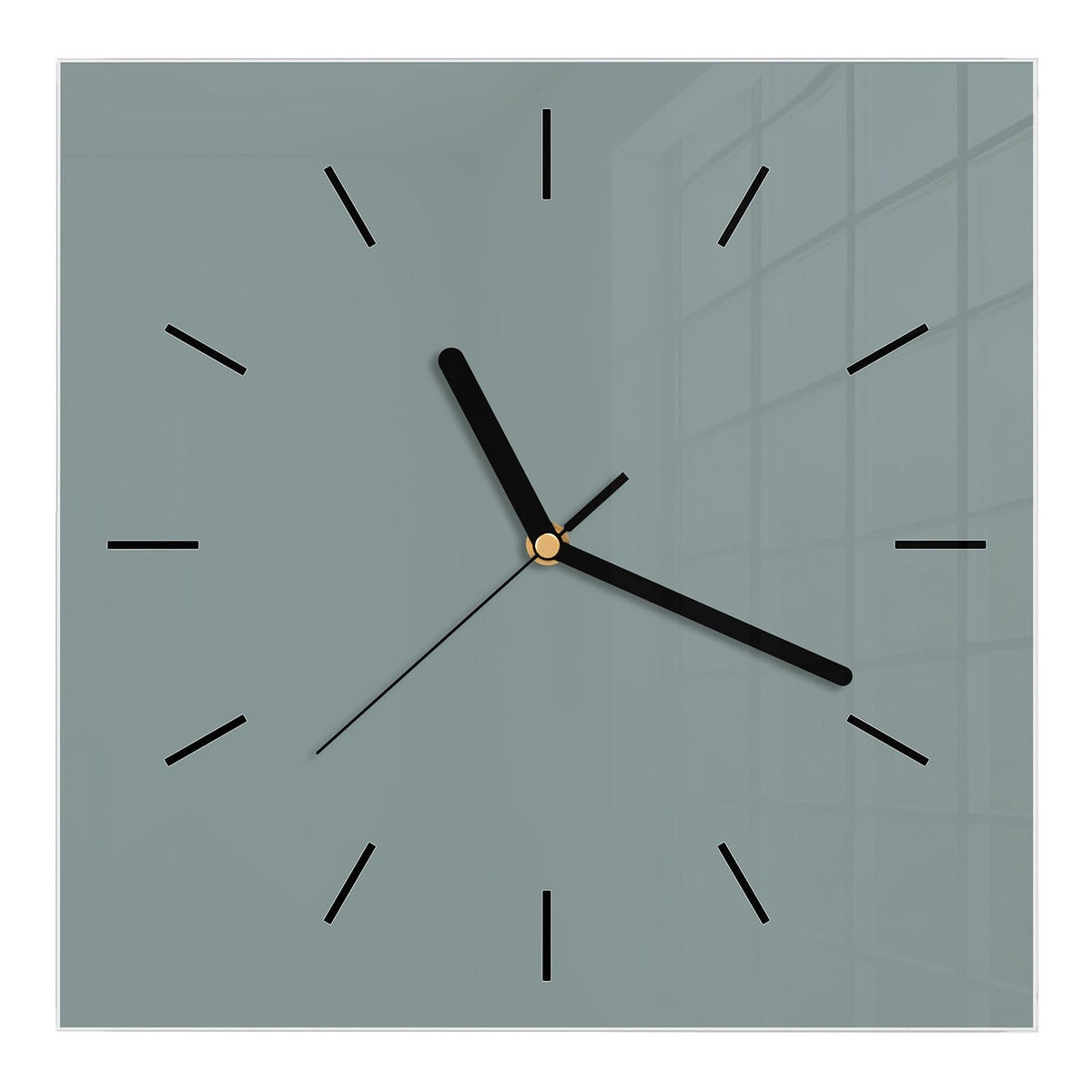 Wanduhr aus Glas, Ziffernblatt Linie mit Motiv Steingrau: Vollflächiges mittleres Grau mit leichtem Grünstich