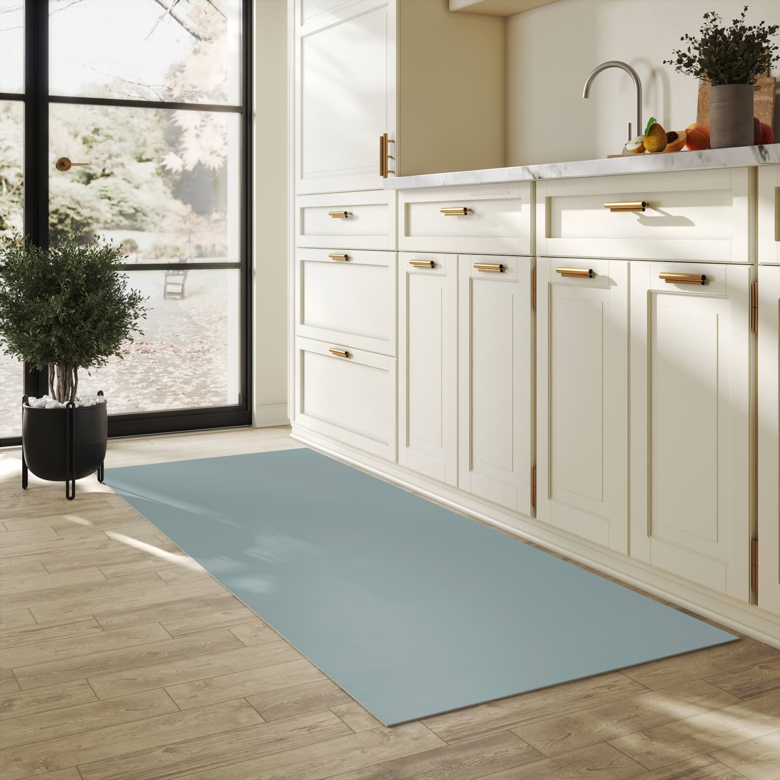 Langlebiger Küchenläufer mit Grauer Hintergrund-Motiv in der Küche