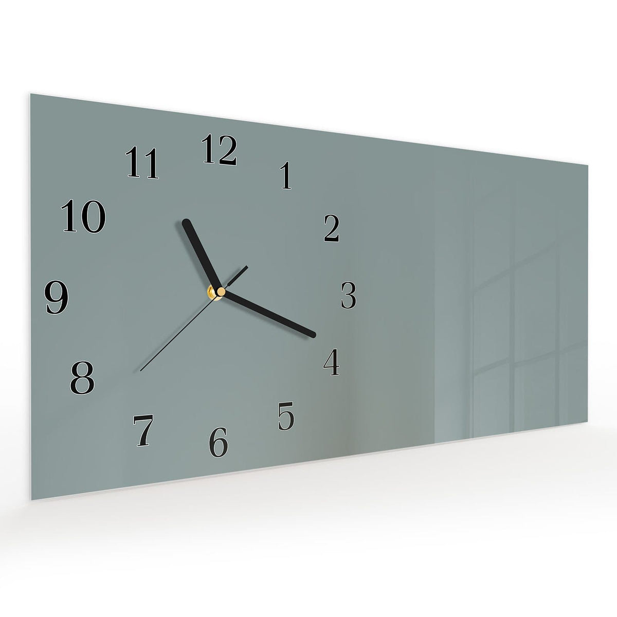 Vormontiert – mit Schwebeeffekt – Wanduhr Grauer Hintergrund I aus Glas – Querformat 60 × 30 cm