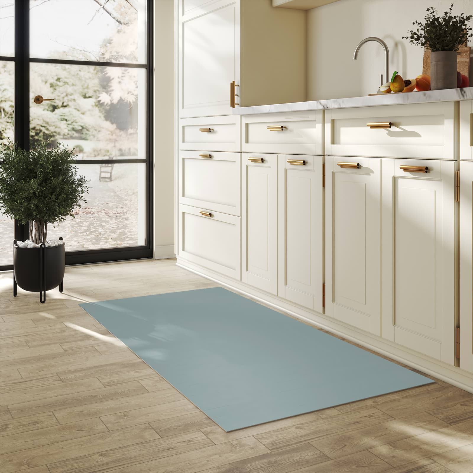 Feuchtigkeitsresistenter Küchenläufer mit Grauer Hintergrund-Motiv in der Küche