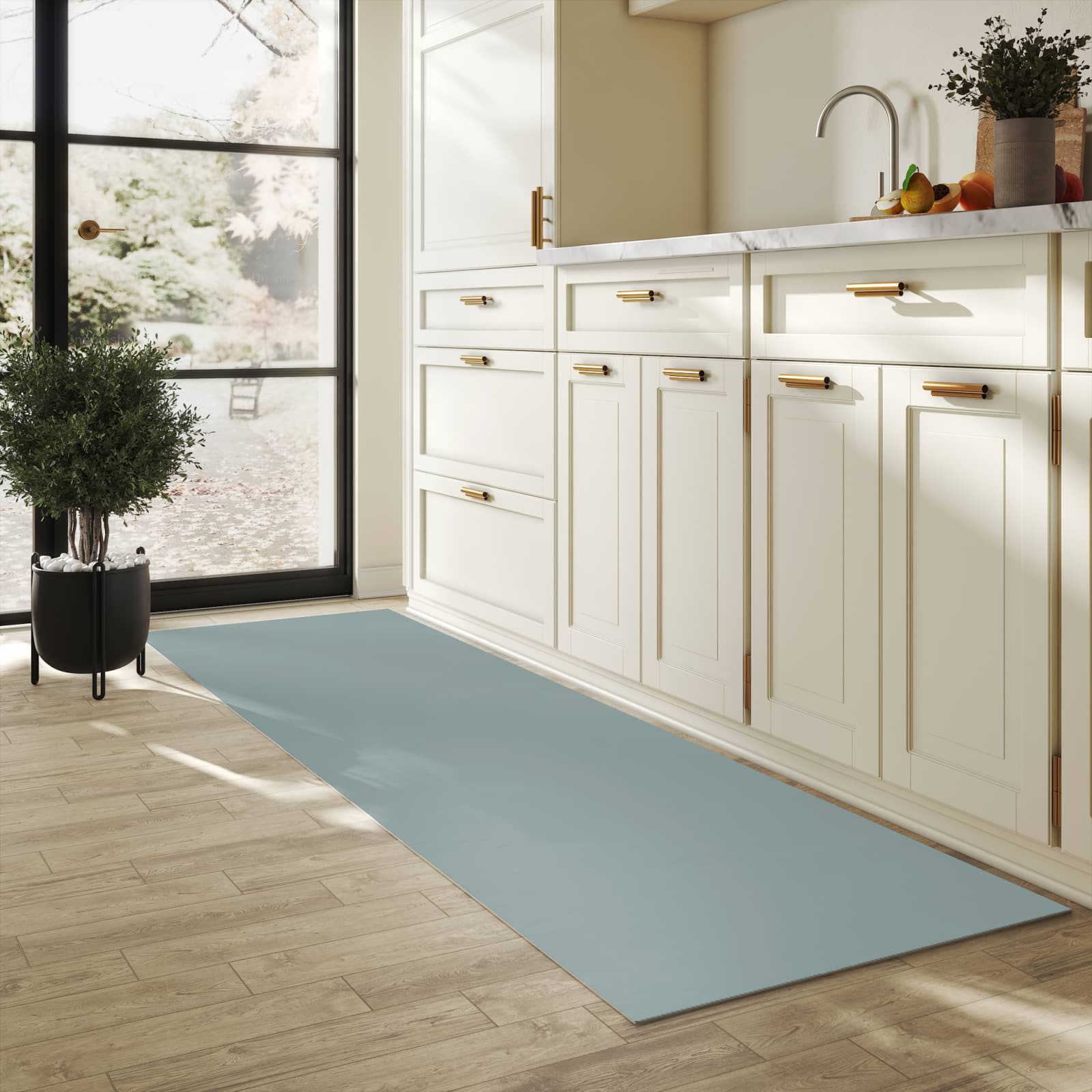 Rutschfester Küchenläufer mit Grauer Hintergrund-Motiv in der Küche für mehr Komfort