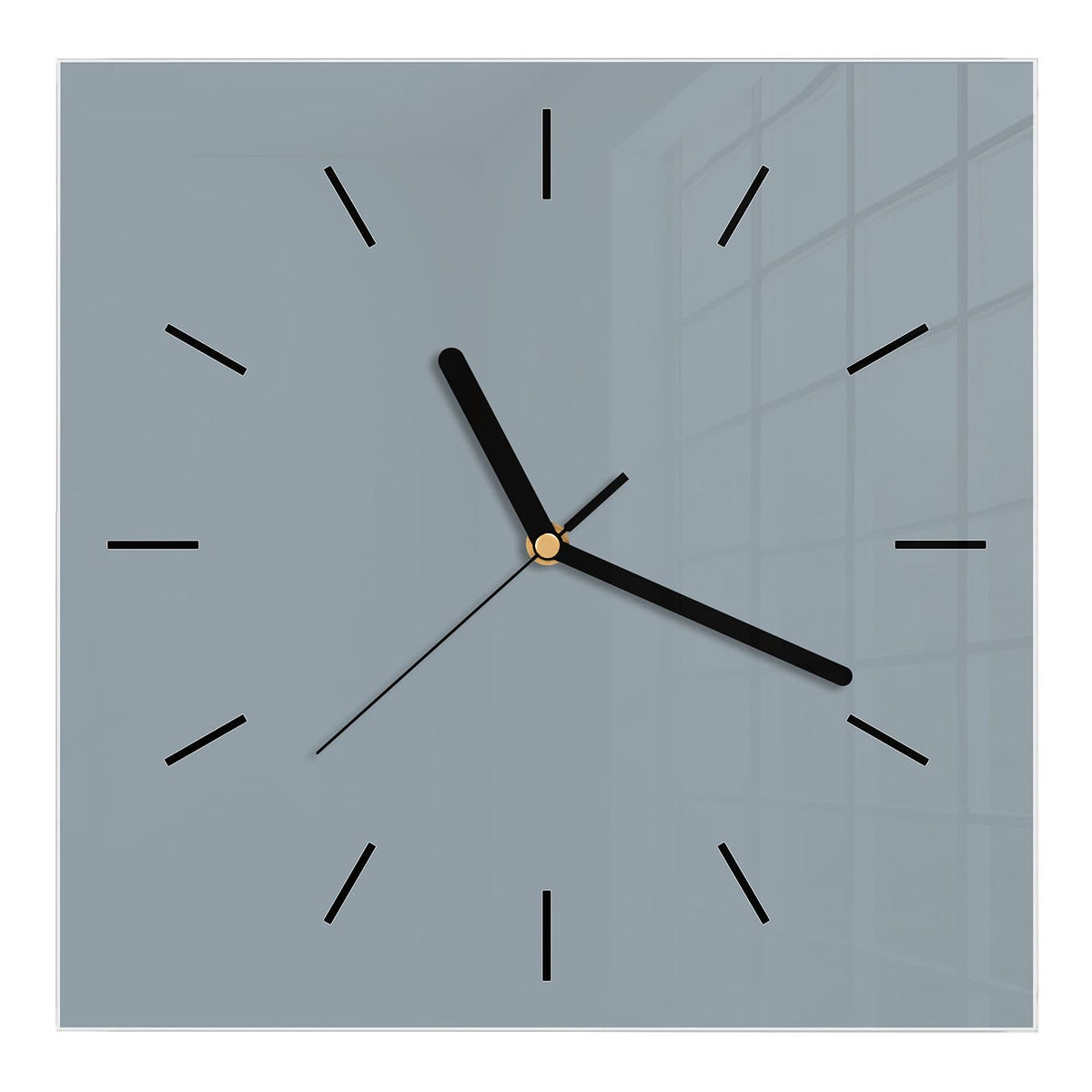 Wanduhr aus Glas, Ziffernblatt Linie mit Motiv Schiefergrau: Vollflächiges Grau mit deutlichem Blaustich