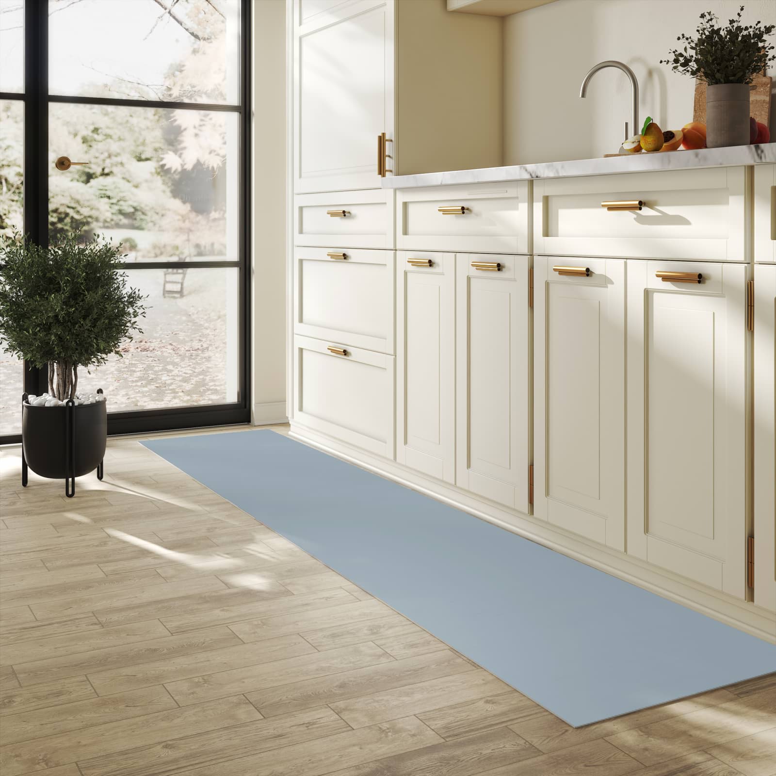 Waschbarer Küchenläufer mit Grauer Hintergrund II-Motiv in der Küche, feuchtigkeitsresistent