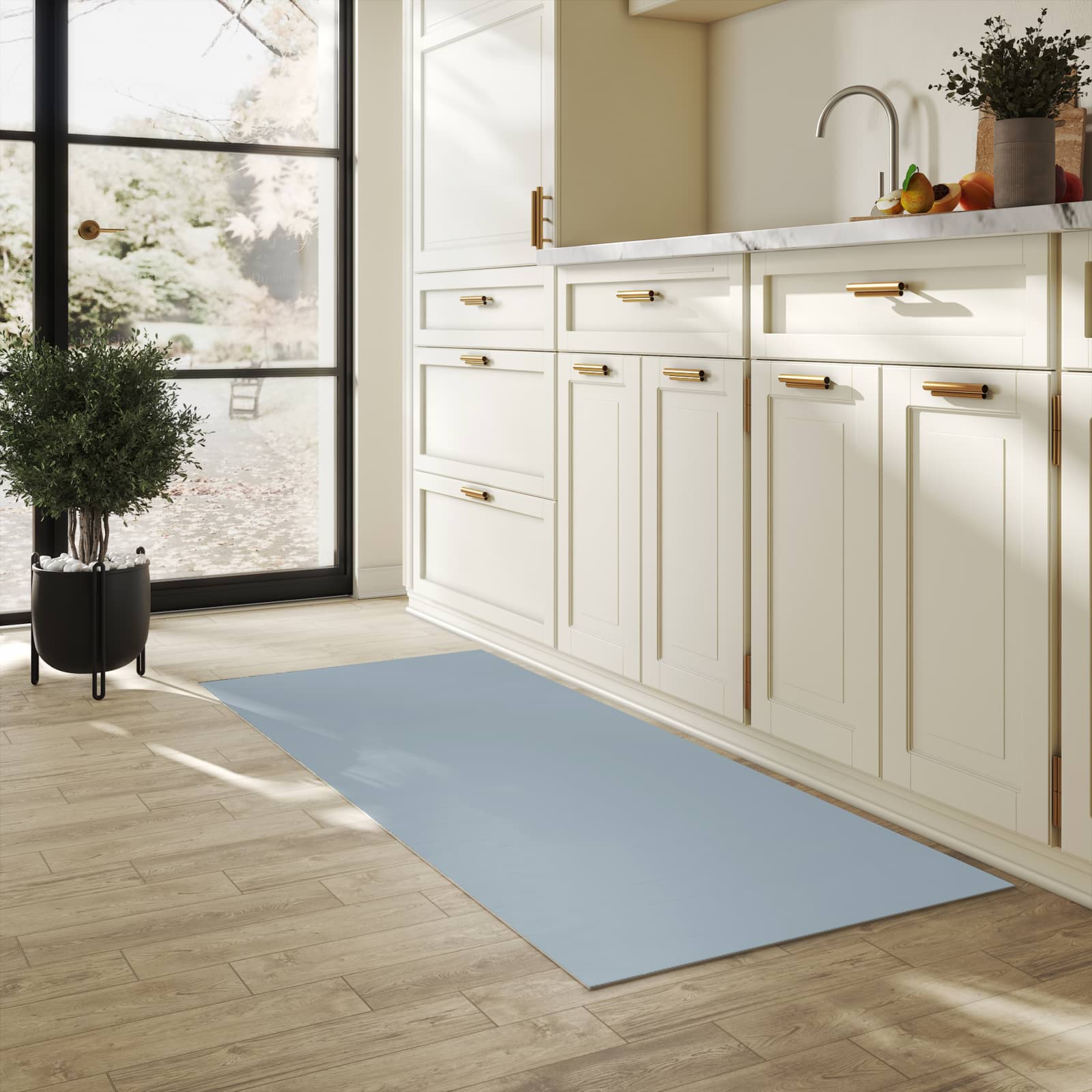 Waschbarer Küchenläufer mit Grauer Hintergrund II-Motiv in der Küche