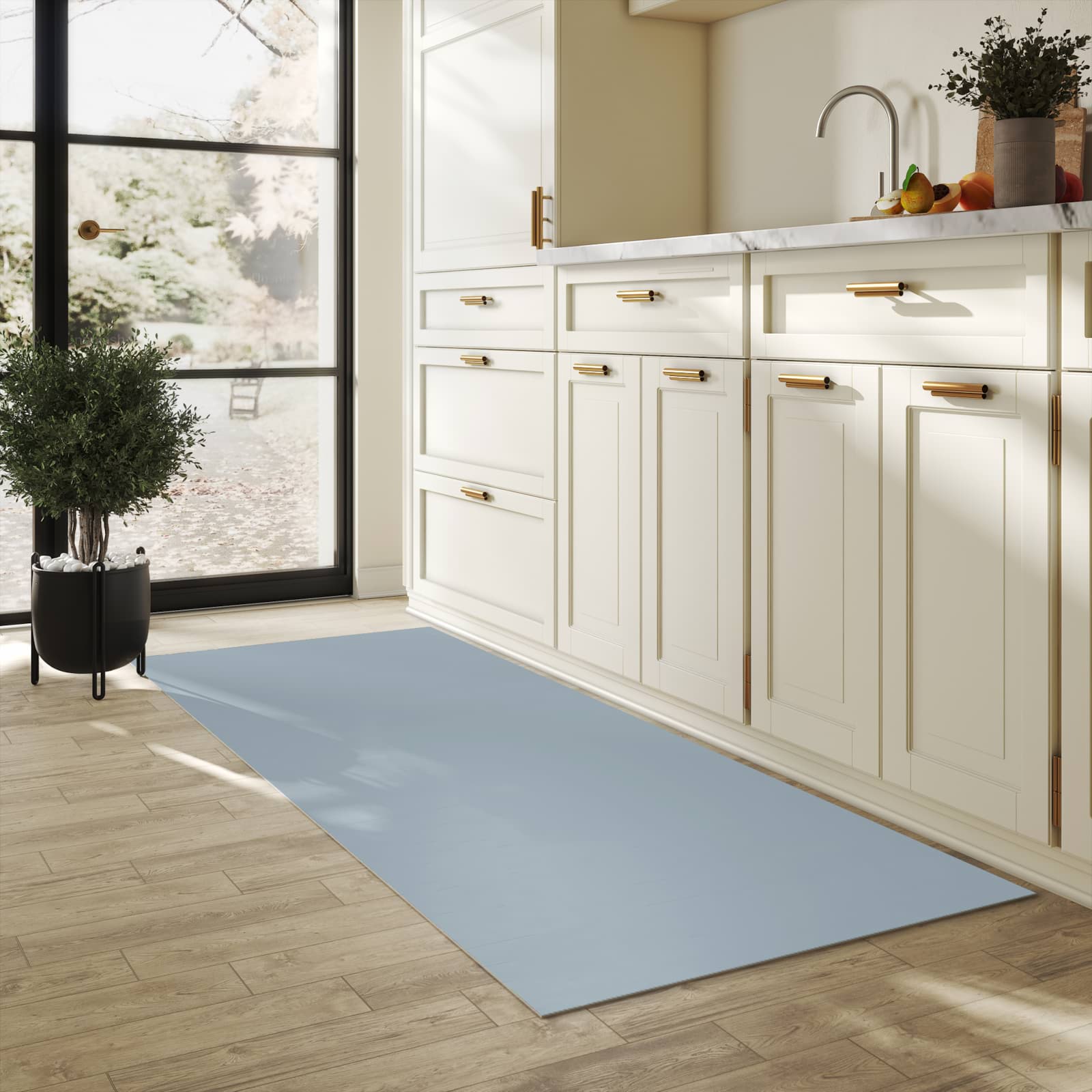 Rutschfester Küchenläufer mit Grauer Hintergrund II-Motiv in der Küche, waschbar