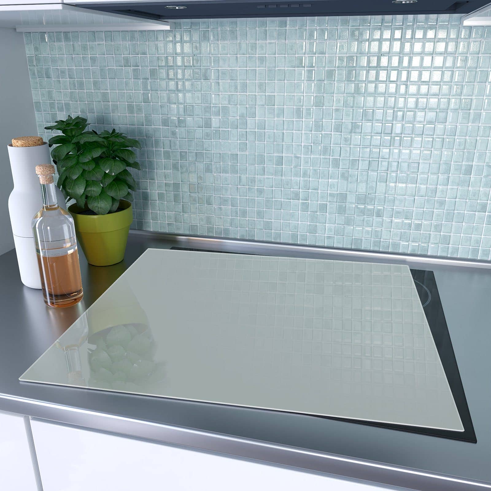 1-teilige Herdabdeckplatte aus Glas mit Grauer Hintergrund III-Motiv auf dem Ceranfeld