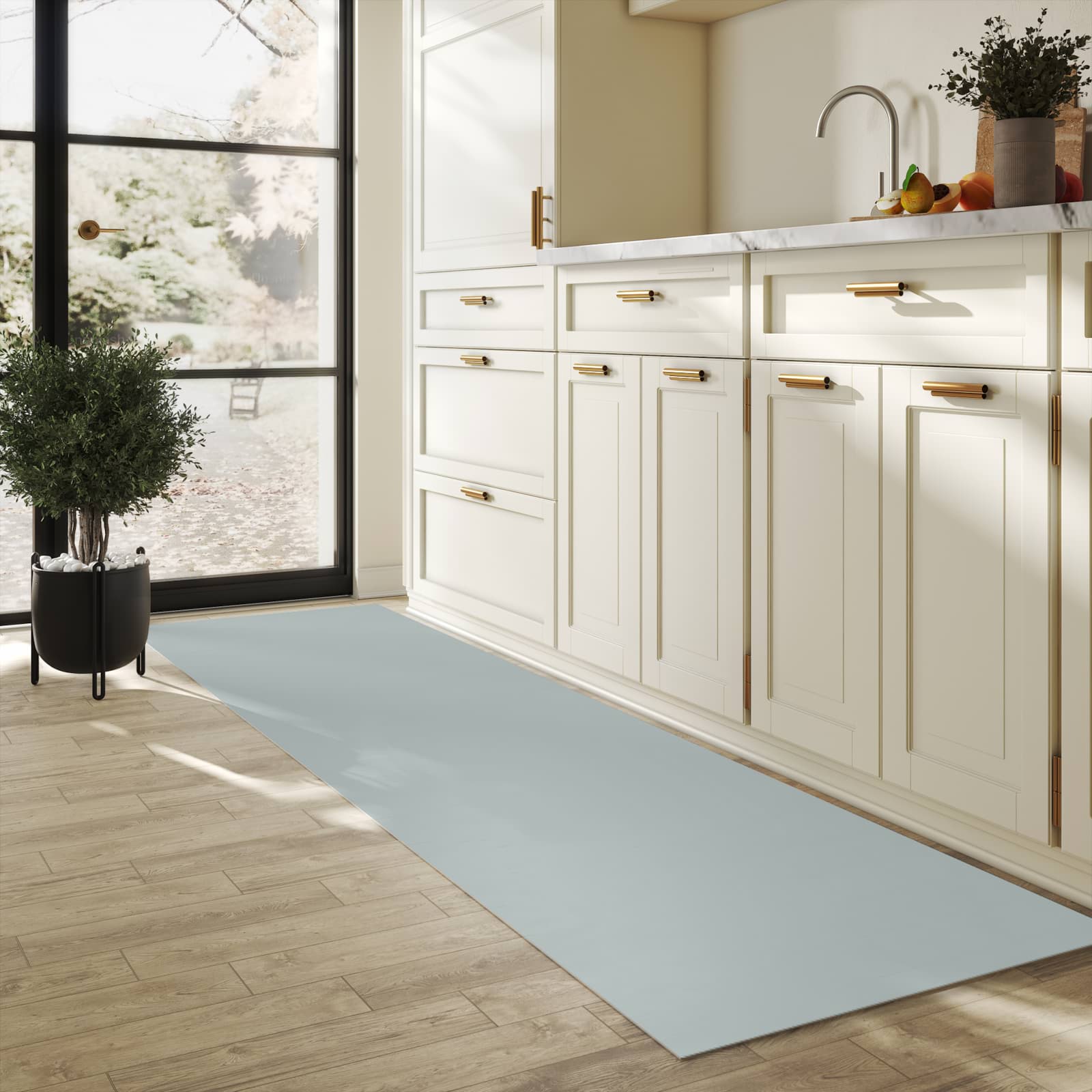 Bodenschonender Küchenläufer nach Maß mit Grauer Hintergrund III-Motiv in der Küche