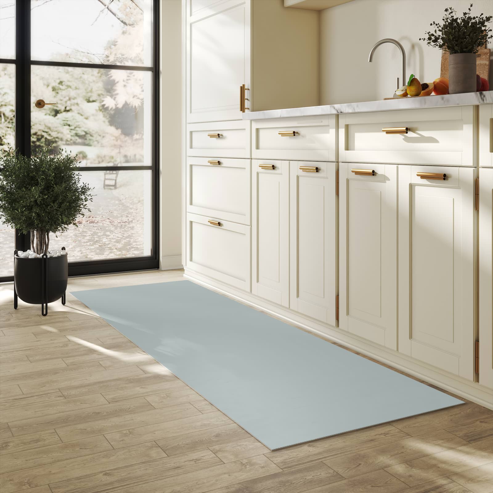 Rutschfester Küchenläufer mit Grauer Hintergrund III-Motiv in der Küche, angenehme Haptik