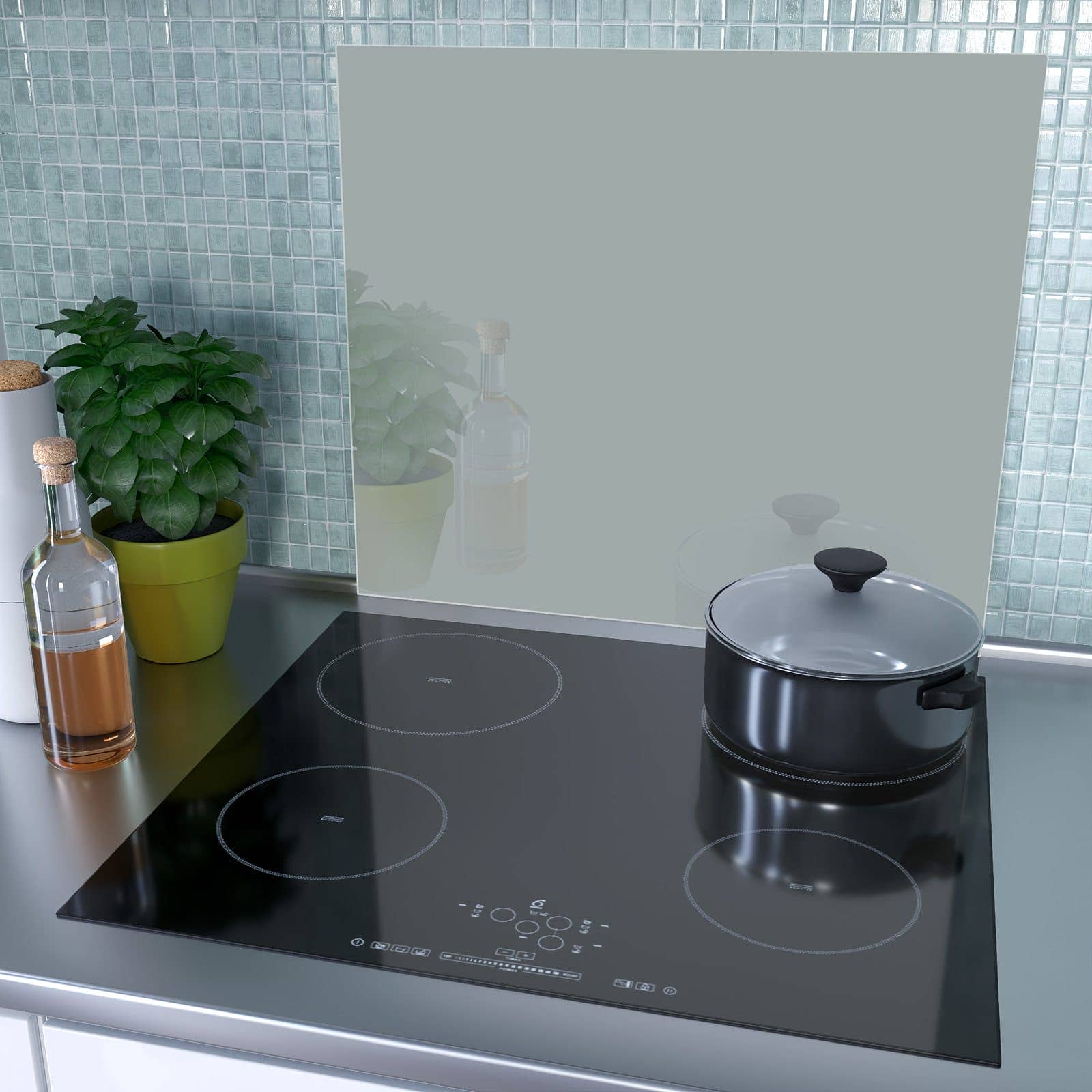 1-teilige Herdabdeckplatte Induktion mit Grauer Hintergrund III-Motiv als Spritzschutz hinter dem Kochfeld