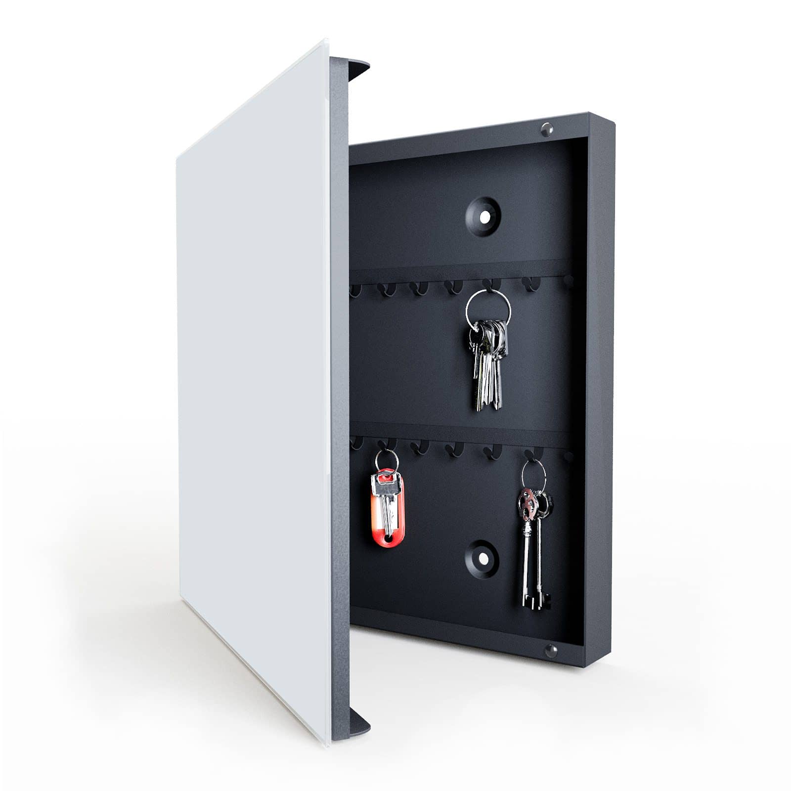 Strapazierfähiger Schlüsselkasten vintage mit Motiv Hellgrauer Hintergrund in geöffneter Innenansicht