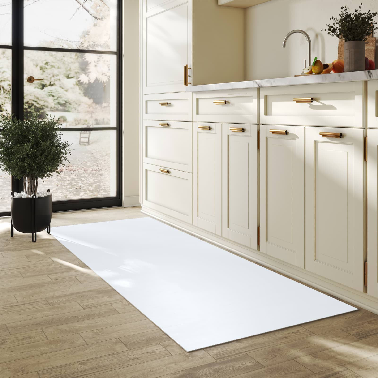 Abwaschbarer Küchenläufer mit hellgrauem Hintergrund-Motiv in der Küche