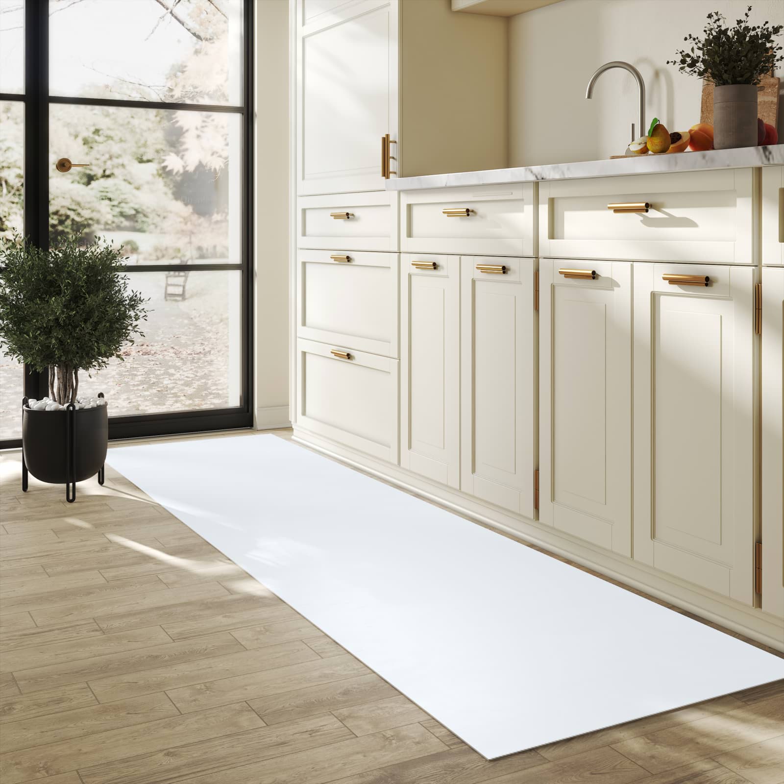 Wasserabweisender Küchenläufer 60x180 mit hellgrauem Hintergrund-Design in der Küche