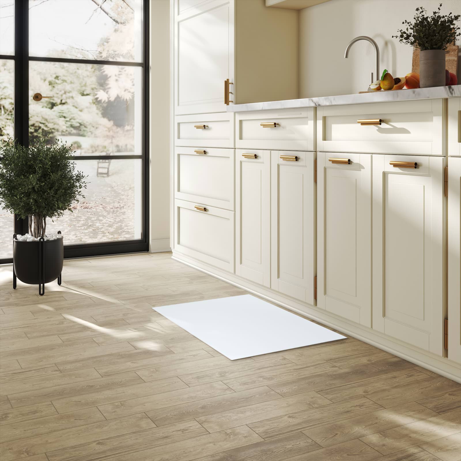 UV-beständiger Küchenläufer mit hellgrauem Hintergrund-Motiv in der Küche