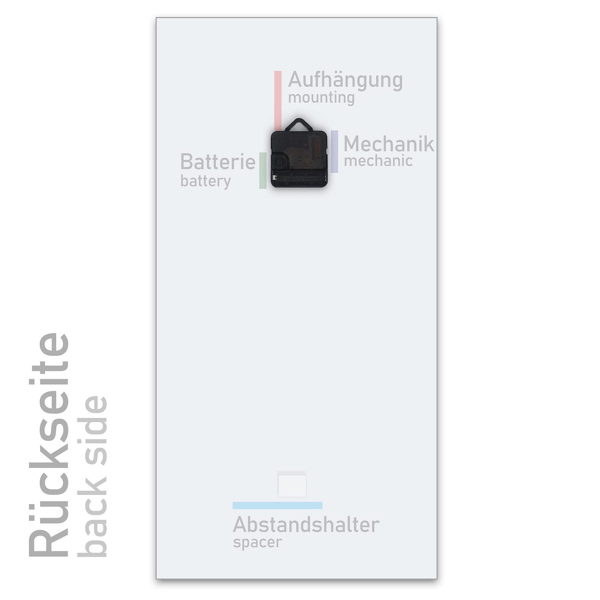 Wanduhr ohne Ticken – leises Quarzuhrwerk – Wanduhr Lila Macarons aus Glas – Hochformat 30 × 60 cm