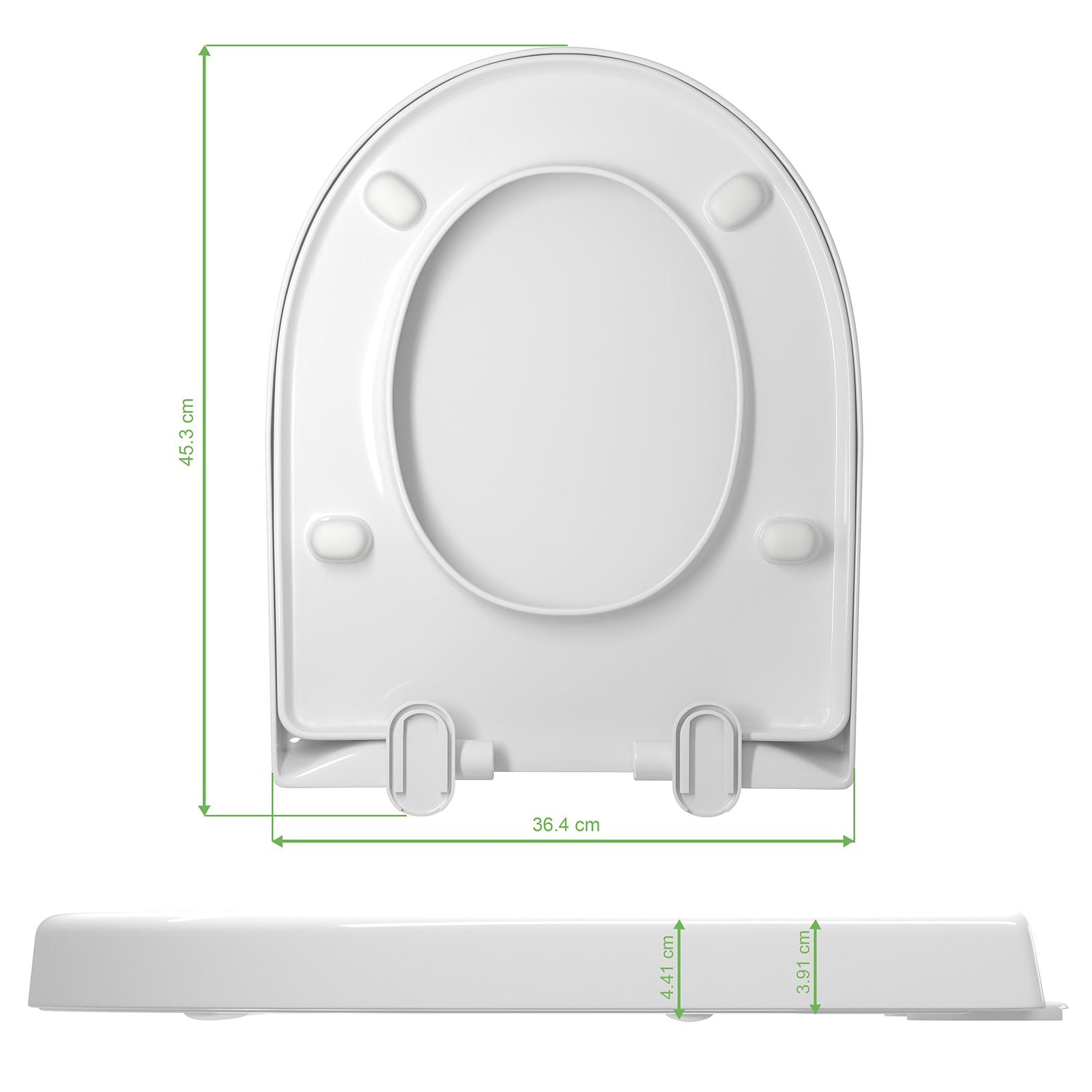 WC-Sitz mit glatter Oberfläche und Motiv Verwitterte & Oberfläche - Dimensionen Unterseite