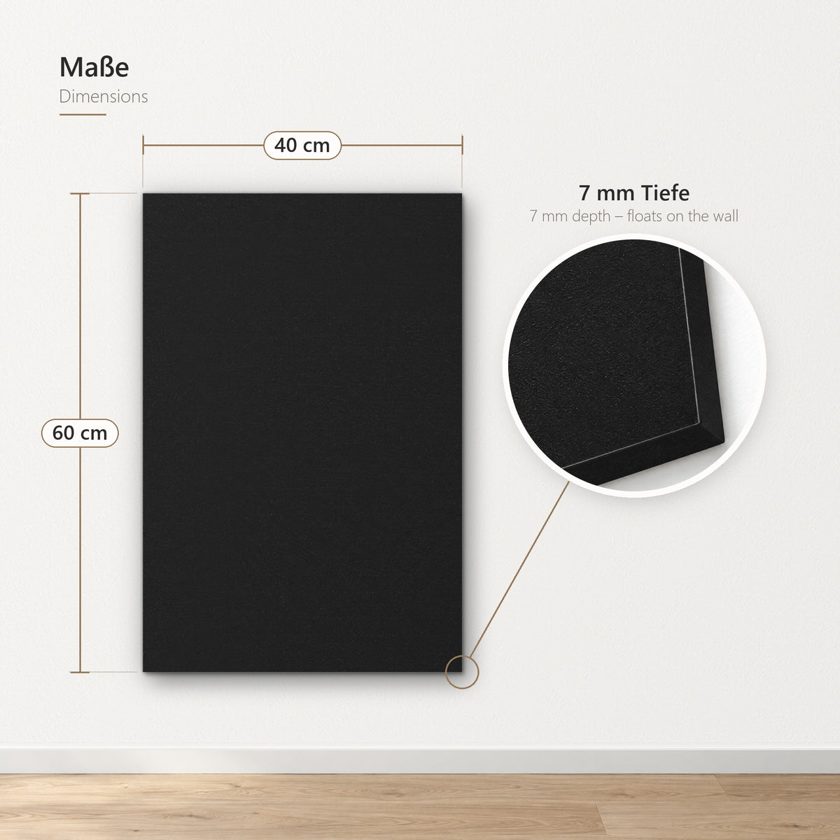 Maße der Kreidetafel: 40 × 60 cm, 7 mm Tiefe