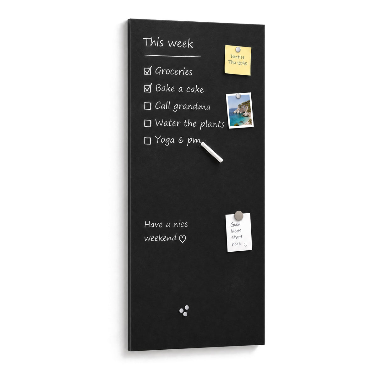 Magnetische Kreidetafel 40 × 90 cm von Primedeco – rahmenlose Tafel mit Kreideschrift, Fotos und Notizen