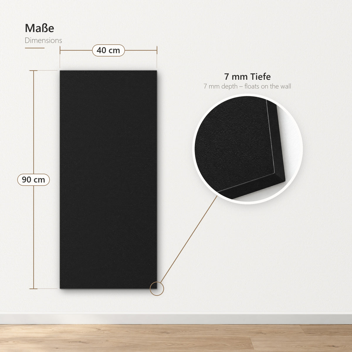 Maße der Kreidetafel: 40 × 90 cm, 7 mm Tiefe