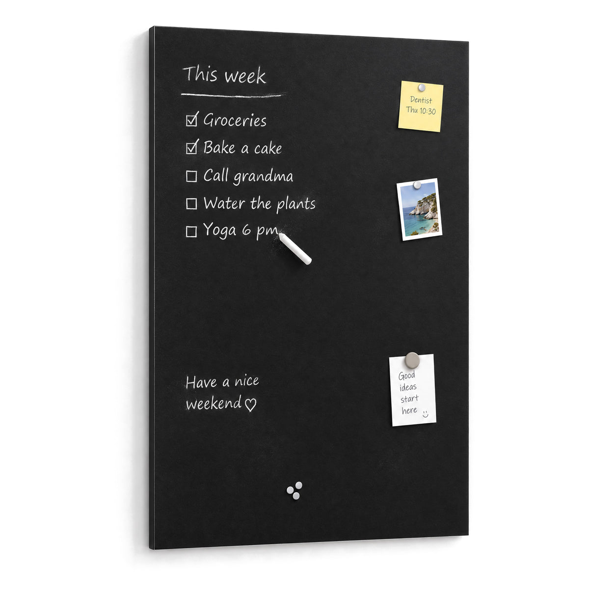 Magnetische Kreidetafel 60 × 90 cm von Primedeco – rahmenlose Tafel mit Kreideschrift, Fotos und Notizen