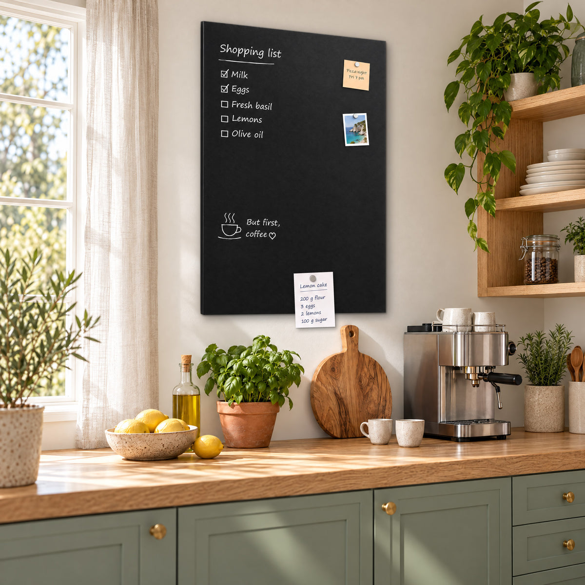 Kreidetafel 60 × 90 cm in der Küche – Einkaufsliste und Wochenplan an der Magnettafel